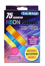 75 Assorted Neon Plasters Latex free Waterproof Colourful Plaster Kids Work Soft