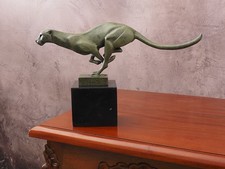 Bronze Sculpture Puma – Running Big Cat On Marble Base, 30 Cm Vintage Decor