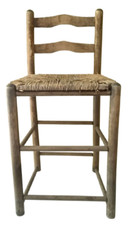 Vintage Shaker Style High Child Barstool Chair Rattan Wood Wear Damage