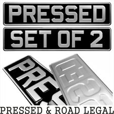 SET OF 2 OBLONG Black and Silver Pressed Number plates Car Metal Classic (pair)