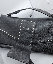 Black Studded Lia Numa Real Leather Cross Body Shoulder Handbag Made In Italy