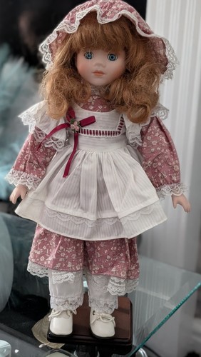 Porcelain girl doll auburn - porcelain, doll,