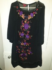 ladies Black dress with colourful Embroidered floral pattern MONSOON sz16 BNWOT 