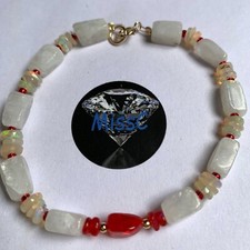 9CT  GOLD FIRE OPAL AND RAINBOW MOONSTONE BRACELET, HANDMADE IN UK, STAMPED 375