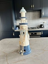 Woodwash Wooden Lighthouse Ornament with Seashell and Fish Decoration