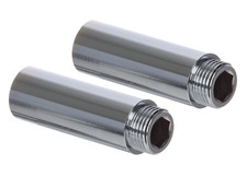 PAIR of Chrome Bib Tap Extensions Fixed Length 1/2" x 60mm Male to Female Joiner