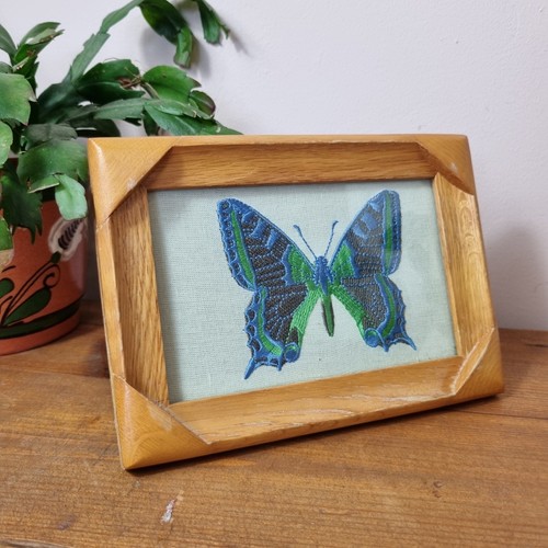 Framed embroidered butterfly - embroidered,