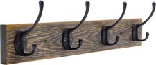 IBosins Wall Mounted Coat Rack, 1 Item-4 Hooks, Brown Plate & Black Hook 
