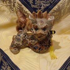 Old Japanese Fu Dog, Komainu Lion,Satsuma Style Moriage