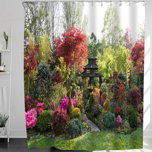 Shower curtain garden view - shower,