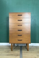 Mid Century Teak Tallboy Chest Of Drawers By Austin Suite-Courier Delivery 