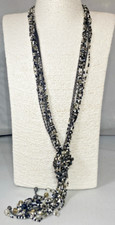 Seed Bead Scarf Necklace Chunky Long Black White Clear Grey Long Knotted 112cm