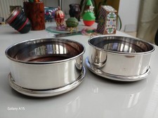 1991 Pair of Silver Plate Wine Bottle Coasters Mahogany Base Felt Backed