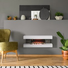 3 Sided Electric Fireplace Wall Mounted, Freestanding, 2000W, White