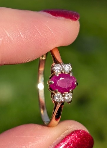 Vintage ruby diamond - ruby, 9ct