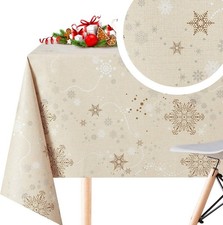 Beige Christmas Embossed Wipe Clean Tablecloth PVC 140cm X 200cm