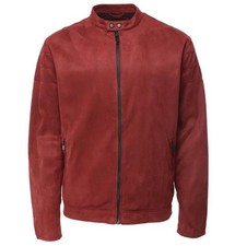 ZARA Men's Faux Suede Full Zip Dark Red Moto Jacket Zip Pockets Size XXL