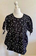 Topshop Top Women’s UK 18 Maternity Black Polka Dot Short Sleeve Zip Blouse 