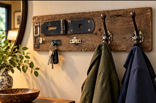 Rustic industrial coat - coat, hook