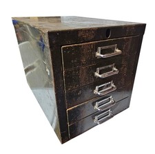 Vintage Bisley Style Metal Desk top 5 Drawer Filing Cabinet in Green