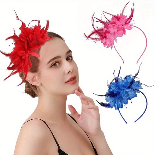 Flower feather hair hat - flower,