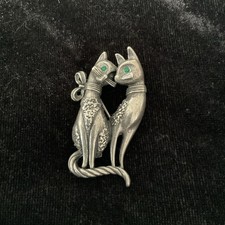 Butler and Wilson Signed 2 Cats Brooch Pewter Colour
