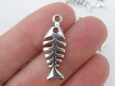 20 Fish bone charms antique silver tone FF52