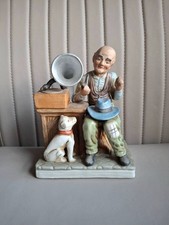 Vintage Capodimonte Porcelain Old Man On  A Chair With Dog Rare