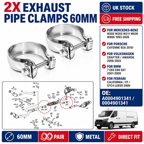 Exhaust system clamp 60mm - 60mm, for