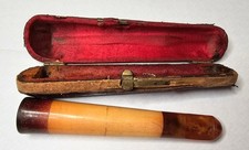 Antique Meerschaum & Amber Cigar Holder with Original Case – 9.5 cm