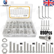 890pcs M3 M4 M5 M6 Hexagon Socket Screws Bolts Nuts And Washers Assortment Kit