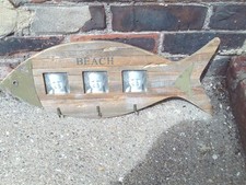 Fish Shaped Beach Key Holder Picture Frame  Shabby Chic Sign 23" x 22"