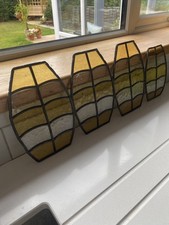 Vintage French Stained Leaded Glass - (4 Small Yellow & Clear Panels) - (VGC)