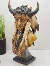 Native American Indian Chief bust sculpture, made of resin, Bison Head Dress.