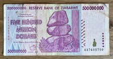 Zimbabwe Banknote. 500 Million Dollars. AA PREFIX. Harare 2008. Hyperinflation 