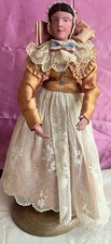 Vintage Dutch Fabric Doll National Dress On Wooden Stand 12”