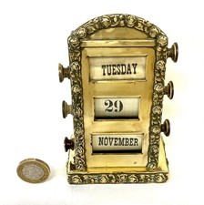 Antique Small Brass VICTORIAN Perpetual Desk Calendar DAY DATE MONTH 12 cm high