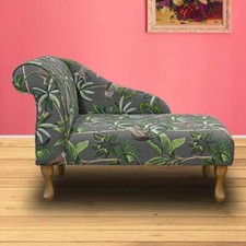 Tropical Monkey Chaise Longue Grey Sofa Small Handmade Botanical Cotton Fabric