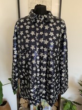 Zara Trinny Sequin Blue With Silver Stars Over Shirt Jacket Rare Star - Large
