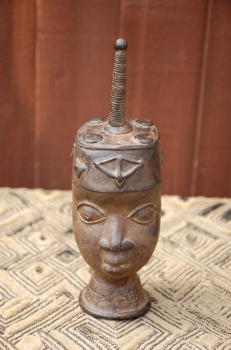 Lobi bronze male head - bronze, burkina