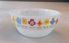 Vintage retro milk glass Phoenix bowl dish with floral pattern 17cm across