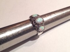 Opal 3 stone Marcasite Ring Sterling Silver size N Antique Vintage style R - 9 