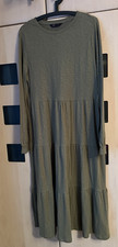 Marks & Spencer Khaki Long Sleeve Tiered Cotton Jersey Midi Dress Size 14 R New