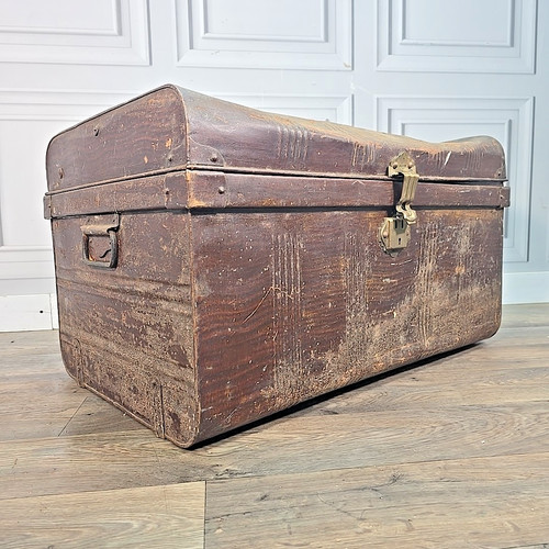 Vintage metal steamer trunk - steamer,