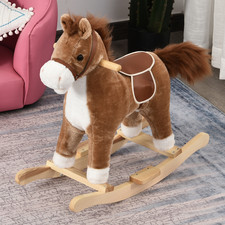 Kids Plush Rocking Horse w/ Moving Mouth Tail Sounds Brown