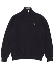 GANT Mens Zip Neck Jumper Sweater Medium Navy Blue Wool AW16