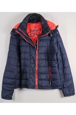 Superdry Mens Navy Puffer Jacket Quilted Hooded Size 2XL XXL r1569