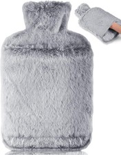 2PCS Hot Water Bottle with Luxury Cosy Faux Fur Cover 2L Leakproof Large Warm