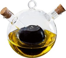 2 in 1 Oil & Vinegar Dispenser Round Duo Glass Bottle Vinegar Cruet Drizzler