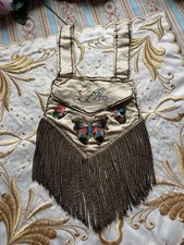 Antique Embroidered Beadwork Silk Bag/Butterfly Design/Caterpillar Tassels